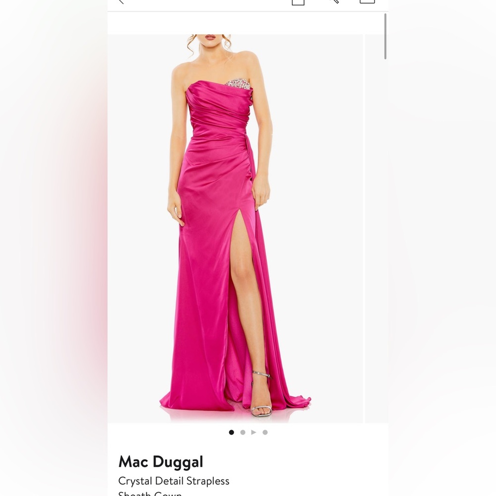 Mac Duggal strapless satin gown in fuchsia